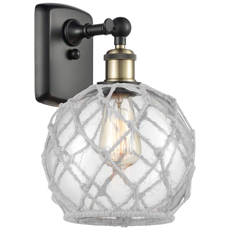 Image 1 Farmhouse Rope 13" High Black Brass Sconce w/ Clear and White Rope Sha