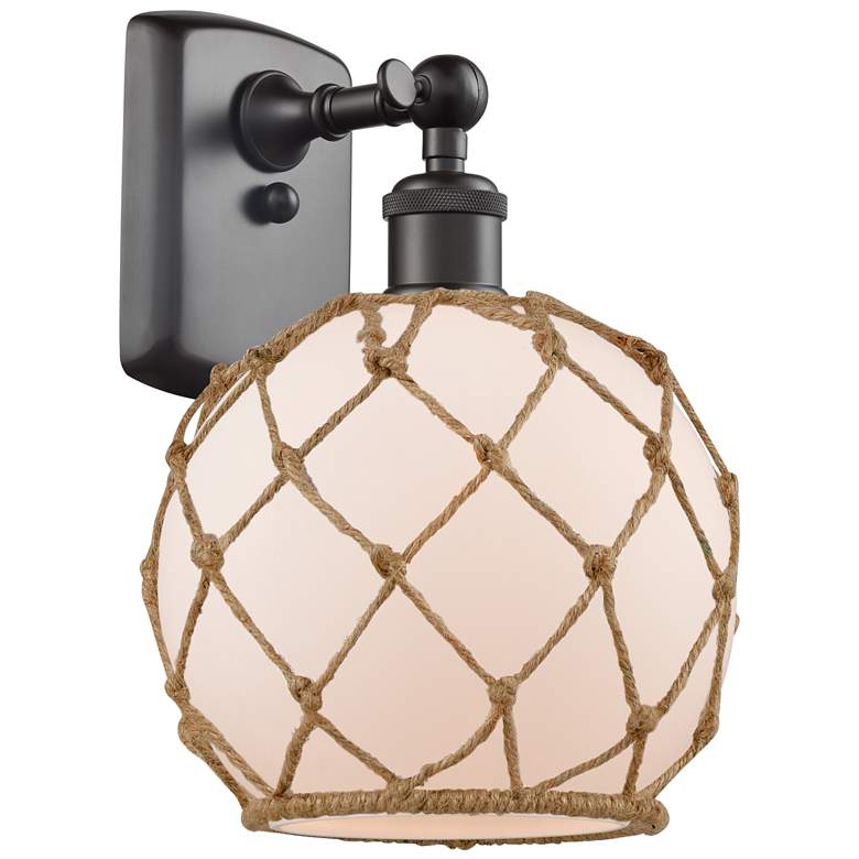 Image 1 Farmhouse Rope 13 inch High Bronze Sconce w/ White Glass with Brown Rope S