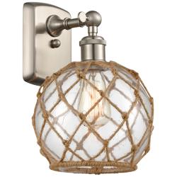Farmhouse Rope 13" High Brushed Nickel Sconce w/ Clear and Brown Rope
