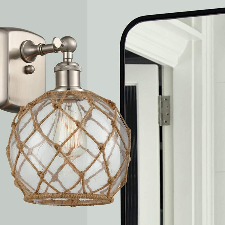 Image 1 Farmhouse Rope 13" High Brushed Nickel Sconce w/ Clear and Brown Rope