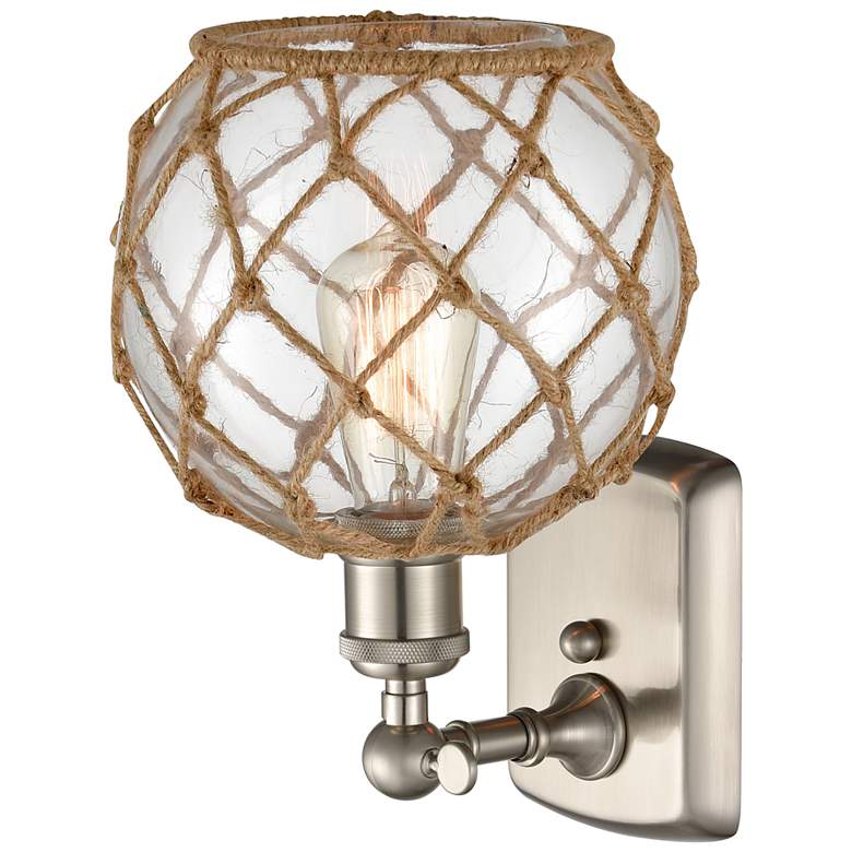 Image 3 Farmhouse Rope 13" High Brushed Nickel Sconce w/ Clear and Brown Rope more views