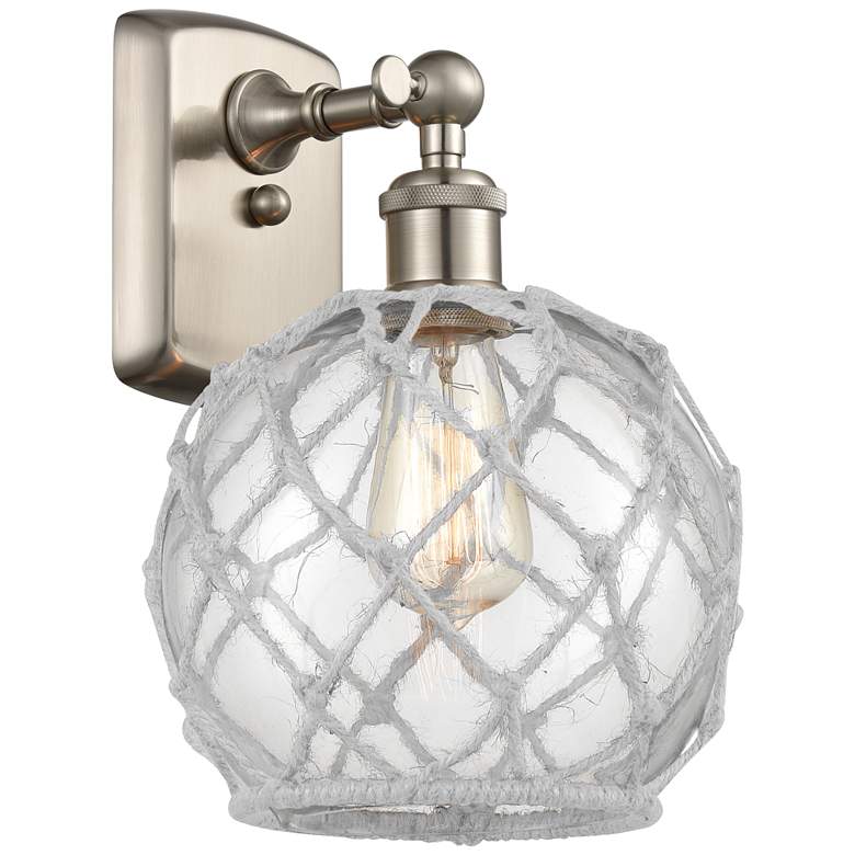 Image 1 Farmhouse Rope 13 inch High Brushed Nickel Sconce w/ Clear and White Rope 
