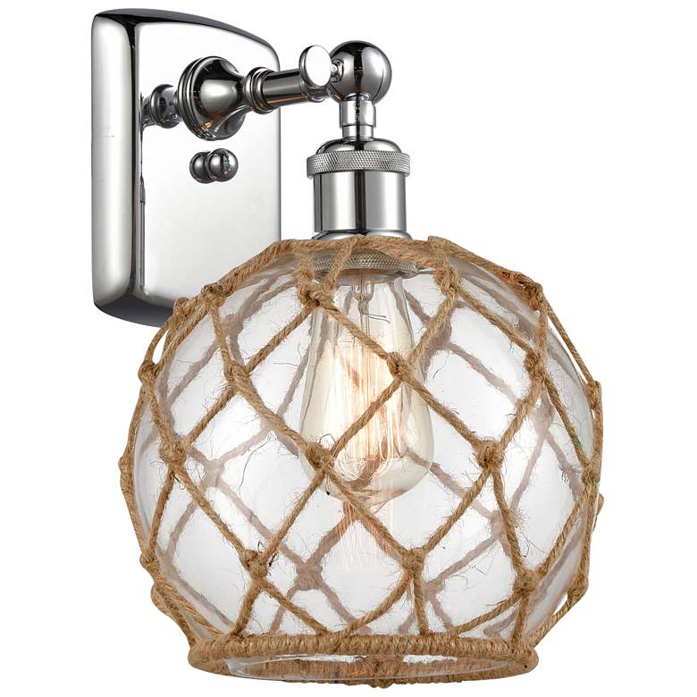 Image 1 Farmhouse Rope 13 inch High Chrome Sconce w/ Clear Glass with Brown Rope S