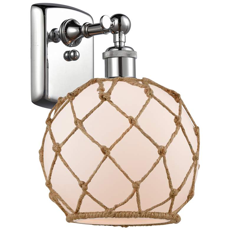 Image 1 Farmhouse Rope 13" High Chrome Sconce w/ White Glass with Brown Rope S