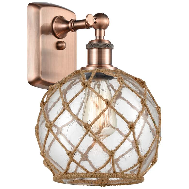 Image 1 Farmhouse Rope 13 inch High Copper Sconce w/ Clear Glass with Brown Rope S