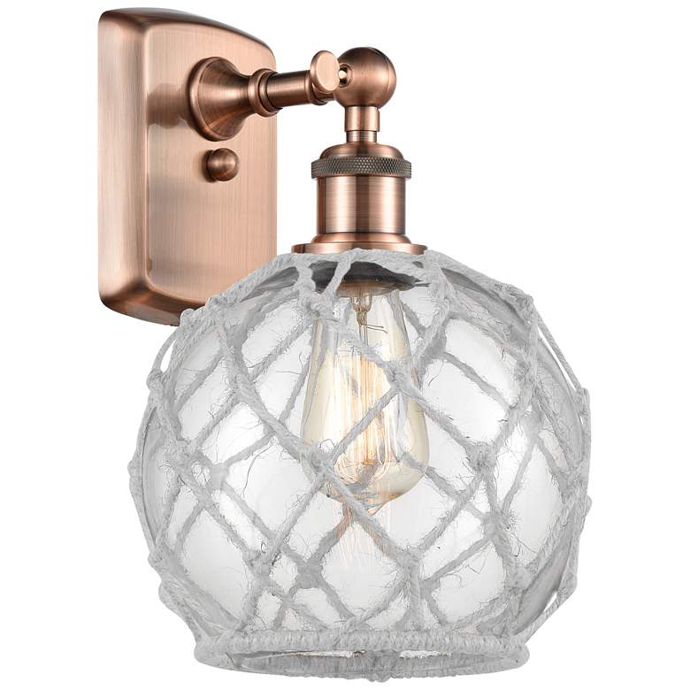 Image 1 Farmhouse Rope 13 inch High Copper Sconce w/ Clear Glass with White Rope S