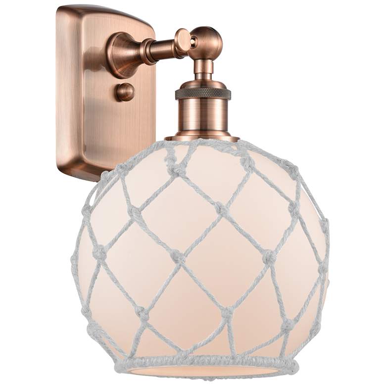 Image 1 Farmhouse Rope 13 inch High Copper Sconce w/ White Glass with White Rope S