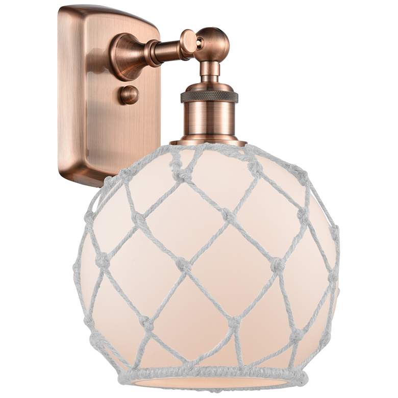Image 1 Farmhouse Rope 13" High Copper Sconce w/ White Glass with White Rope S
