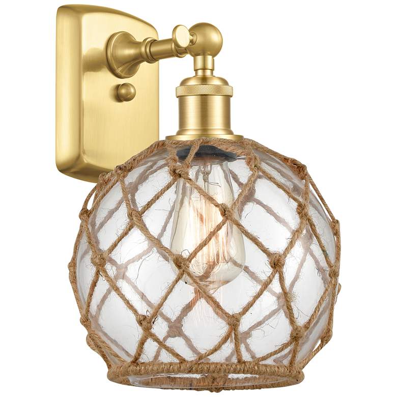 Image 1 Farmhouse Rope 13 inch High Gold Sconce w/ Clear Glass with Brown Rope Sha
