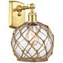 Farmhouse Rope 13" High Gold Sconce w/ Clear Glass with Brown Rope Sha