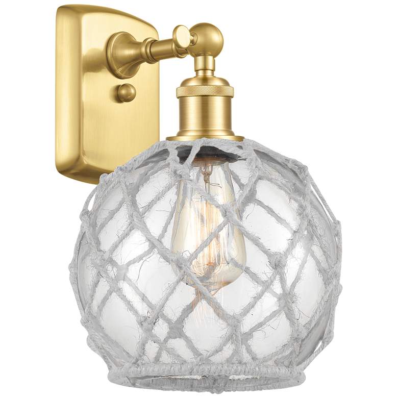 Image 1 Farmhouse Rope 13" High Gold Sconce w/ Clear Glass with White Rope Sha