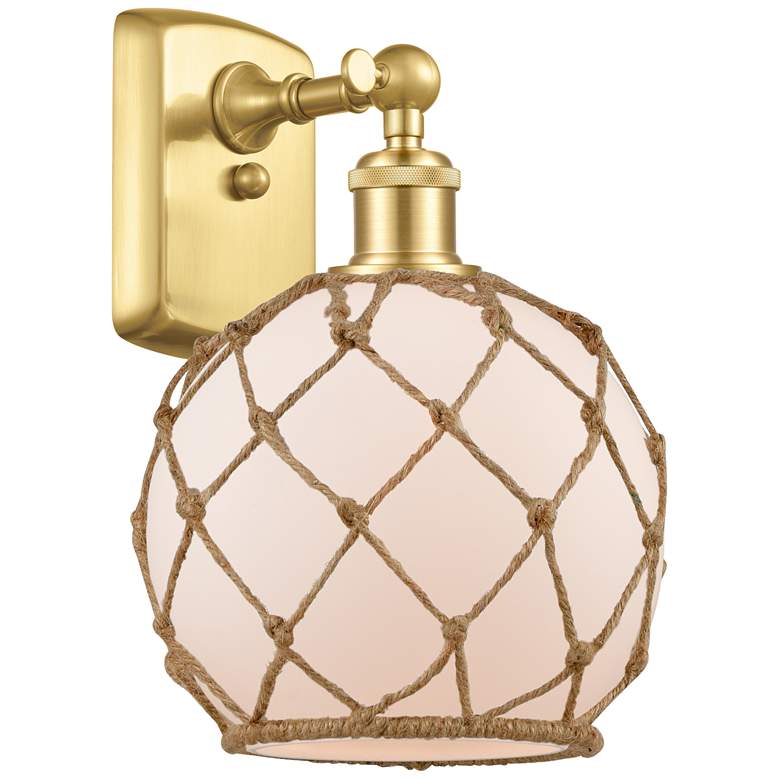 Image 1 Farmhouse Rope 13" High Gold Sconce w/ White Glass with Brown Rope Sha