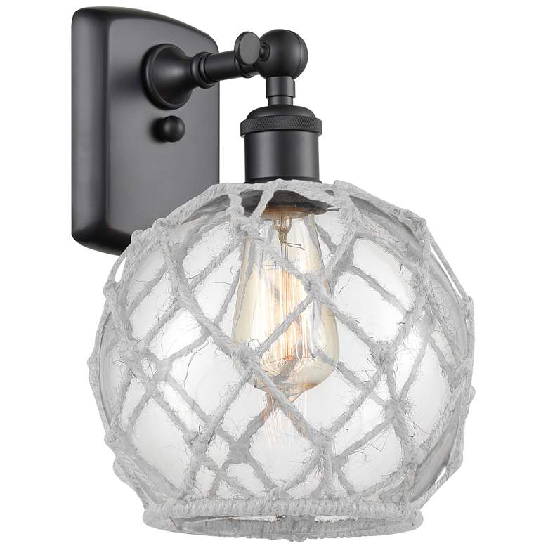 Image 1 Farmhouse Rope 13 inch High Matte Black Sconce w/ Clear and White Rope Sha