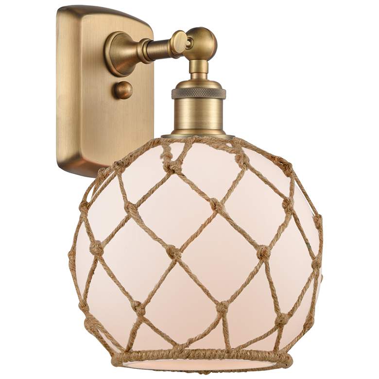 Image 1 Farmhouse Rope 13"H Brushed Brass Sconce w/ White and Brown Rope Shade