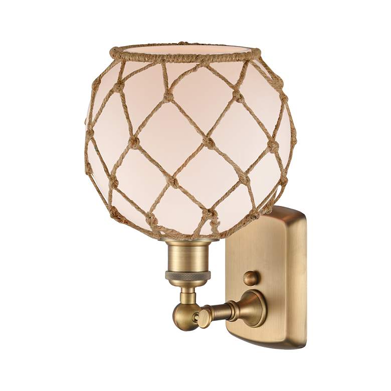 Image 2 Farmhouse Rope 13"H Brushed Brass Sconce w/ White and Brown Rope Shade more views