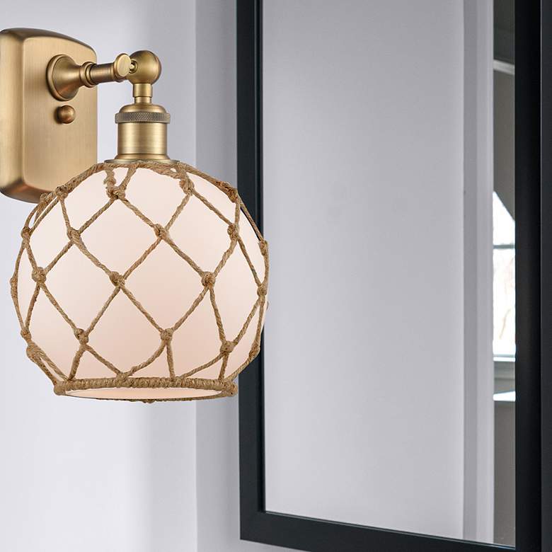 Image 3 Farmhouse Rope 13"H Brushed Brass Sconce w/ White and Brown Rope Shade more views