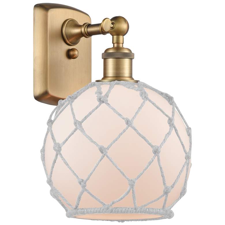 Image 1 Farmhouse Rope 13"H Brushed Brass Sconce w/ White Rope Shade