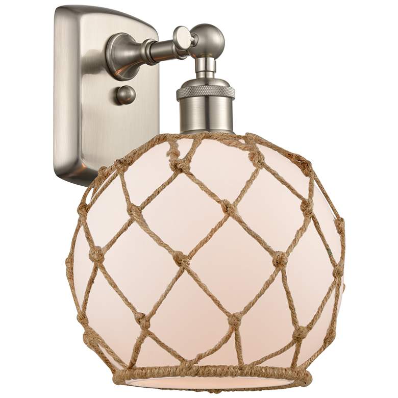 Image 1 Farmhouse Rope 13 inchH Brushed Nickel Sconce w/ White and Brown Rope Shad