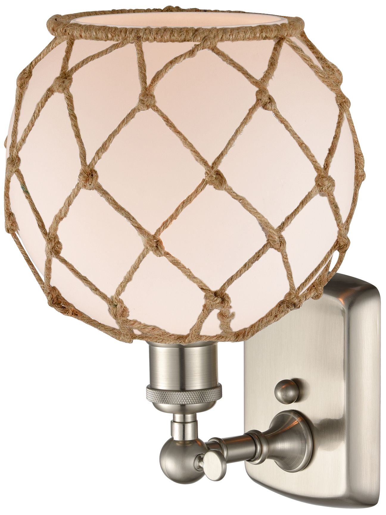 Image 2 Farmhouse Rope 13"H Brushed Nickel Sconce w/ White and Brown Rope Shad more views