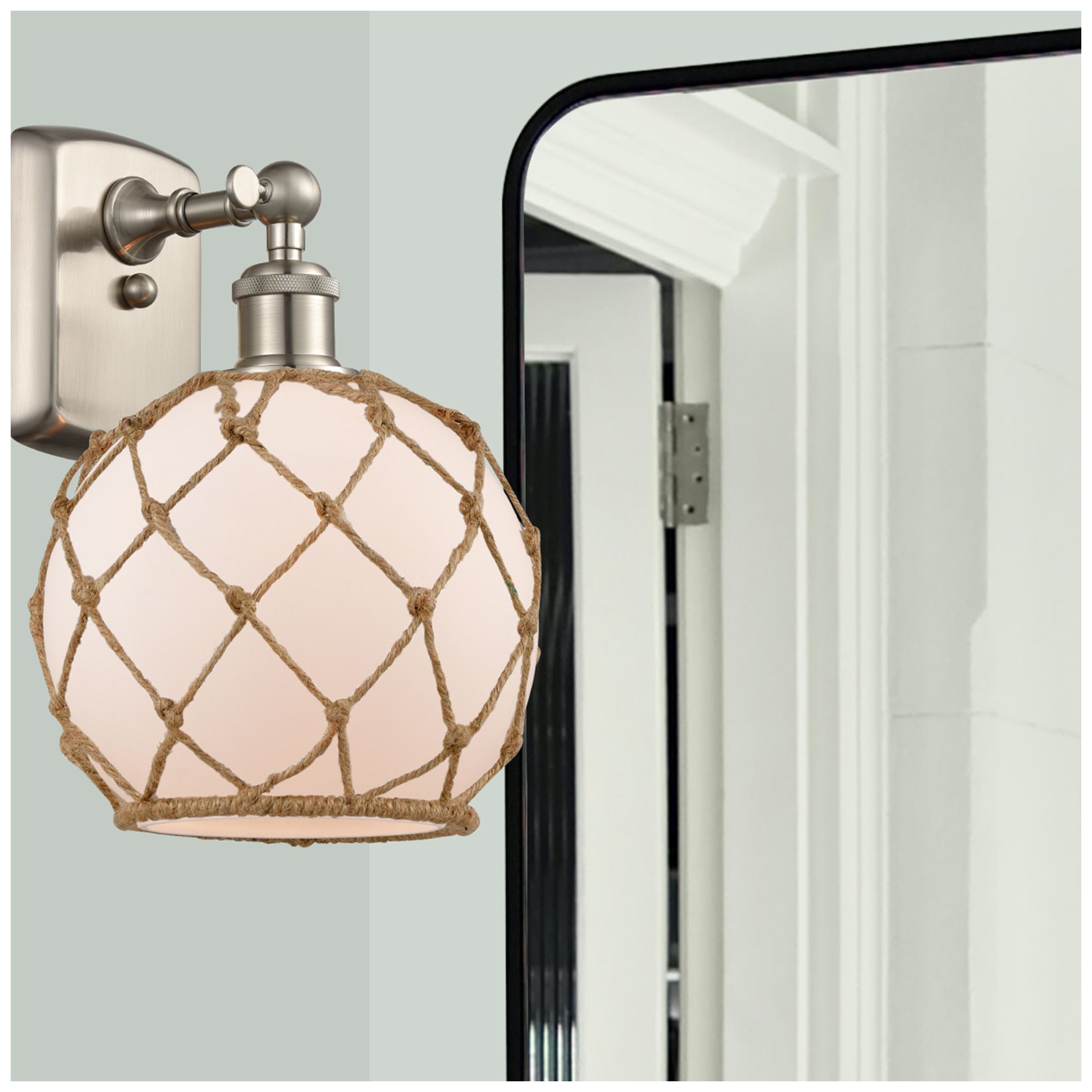 Image 3 Farmhouse Rope 13"H Brushed Nickel Sconce w/ White and Brown Rope Shad more views