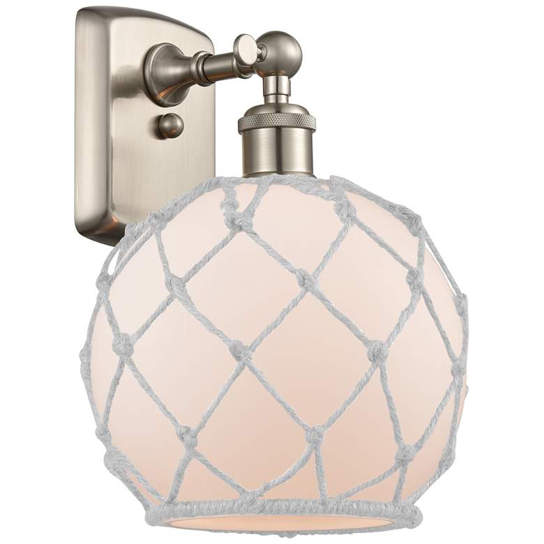Image 1 Farmhouse Rope 13"H Brushed Nickel Sconce w/ White Rope Shade