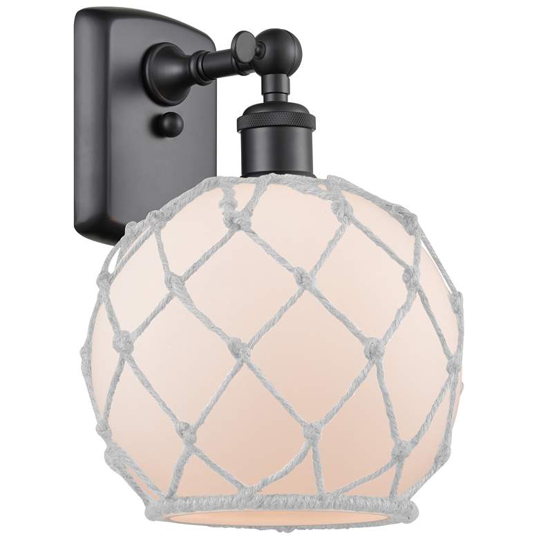 Image 1 Farmhouse Rope 13 inchH Matte Black Sconce w/ White Glass with White Rope 