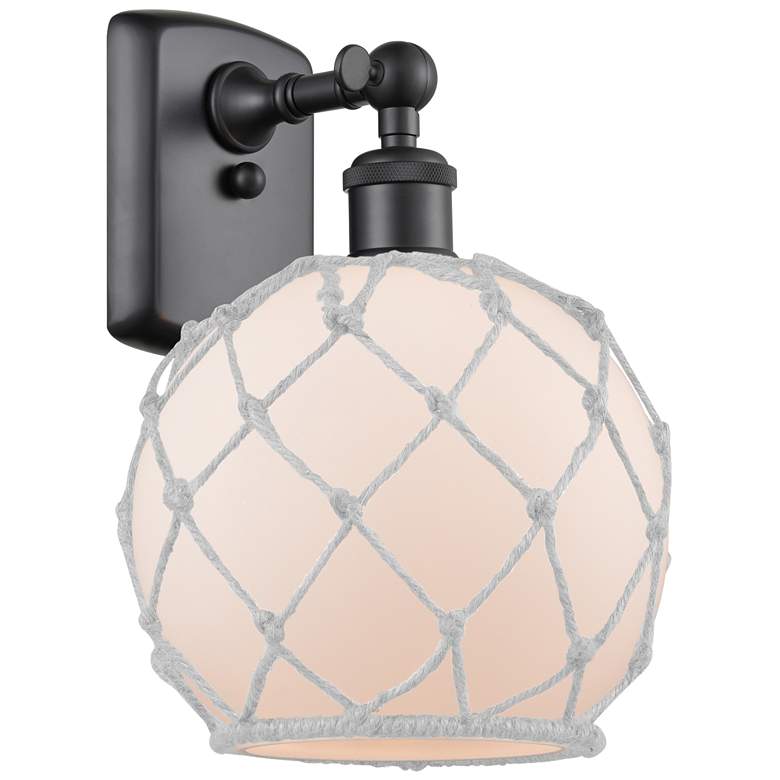 Image 1 Farmhouse Rope 13"H Matte Black Sconce w/ White Glass with White Rope
