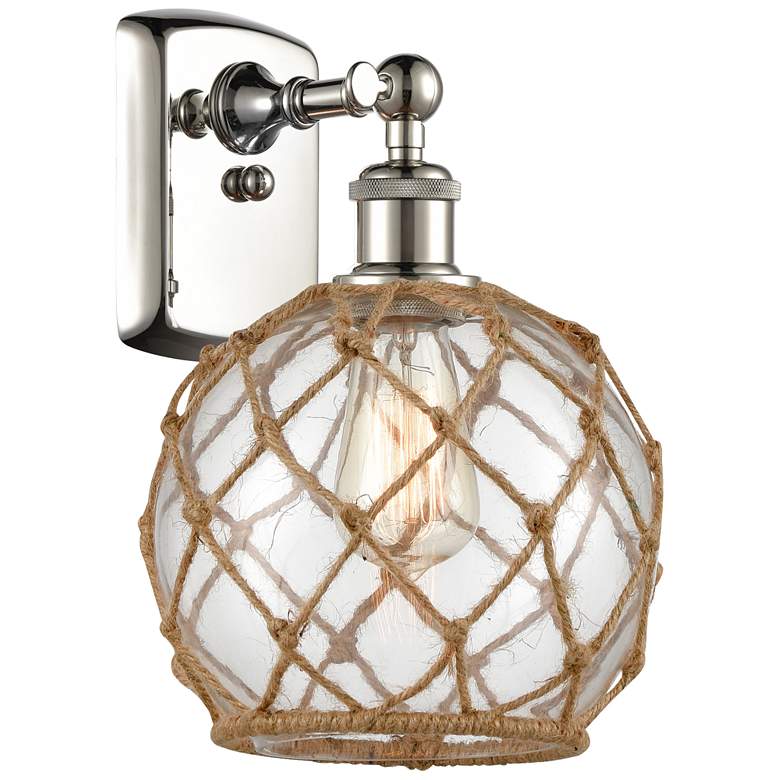 Image 1 Farmhouse Rope 13"H Polished Nickel Sconce w/ Clear and Brown Rope Sha