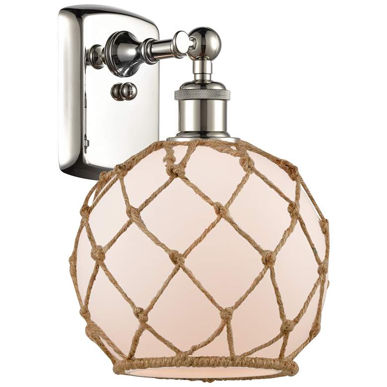 Image 1 Farmhouse Rope 13"H Polished Nickel Sconce w/ White and Brown Rope Sha