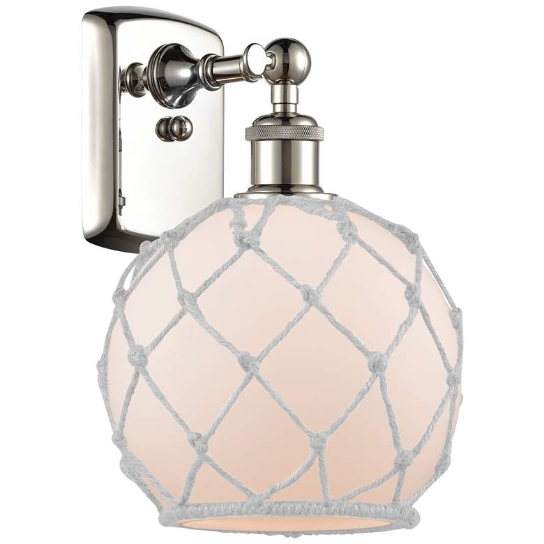 Image 1 Farmhouse Rope 13"H Polished Nickel Sconce w/ White Rope Shade
