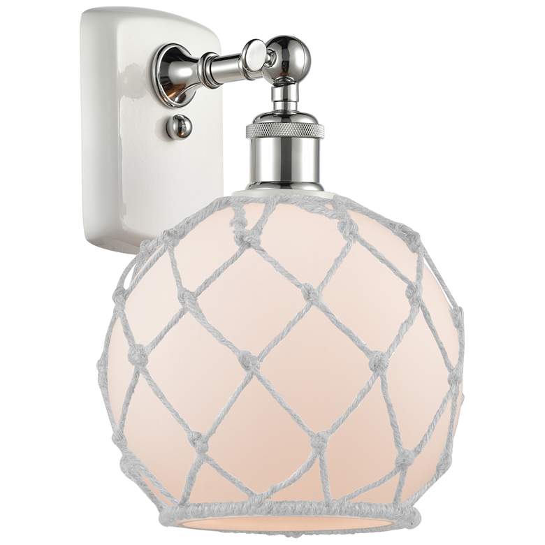 Image 1 Farmhouse Rope 13 inchH White and Chrome Sconce w/ White Rope Shade