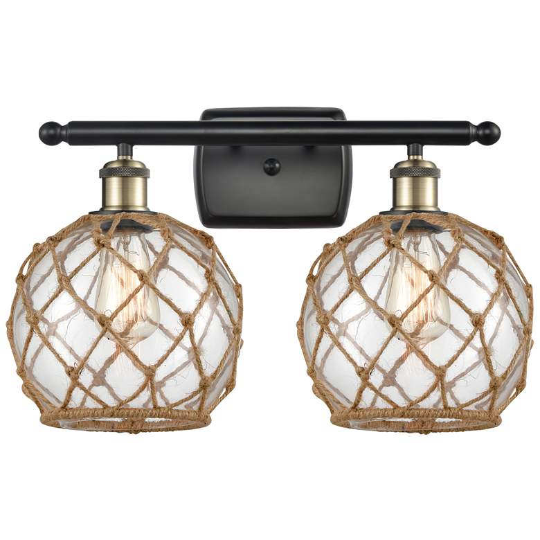 Image 1 Farmhouse Rope 16"W 2 Light Black Brass Bath Light w/ Clear and Brown 