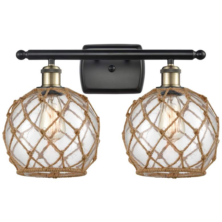 Image 1 Farmhouse Rope 16"W 2 Light Black Brass Bath Light w/ Clear and Brown