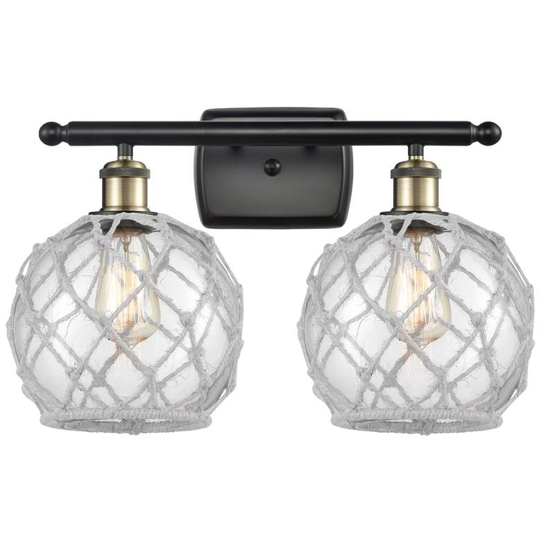 Image 1 Farmhouse Rope 16"W 2 Light Black Brass Bath Light w/ Clear and White 