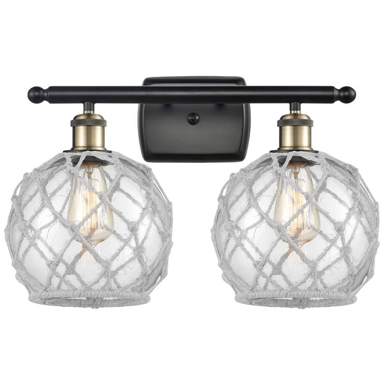 Image 1 Farmhouse Rope 16"W 2 Light Black Brass Bath Light w/ Clear and White