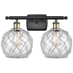 Farmhouse Rope 16"W 2 Light Black Brass Bath Light w/ Clear and White