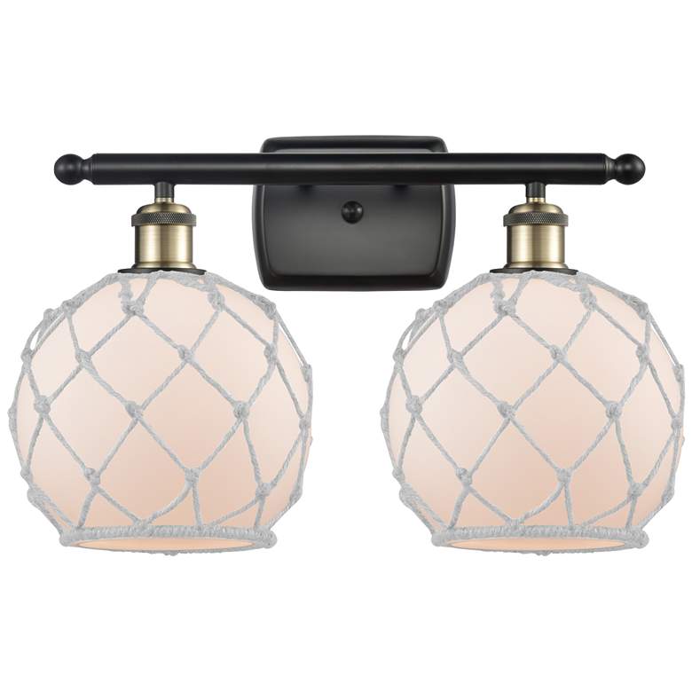 Image 1 Farmhouse Rope 16"W 2 Light Black Brass Bath Light w/ White Rope Shade