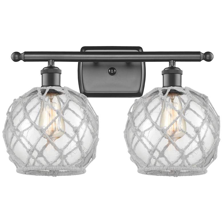 Image 1 Farmhouse Rope 16 inchW 2 Light Bronze Bath Light w/ Clear and White Rope 
