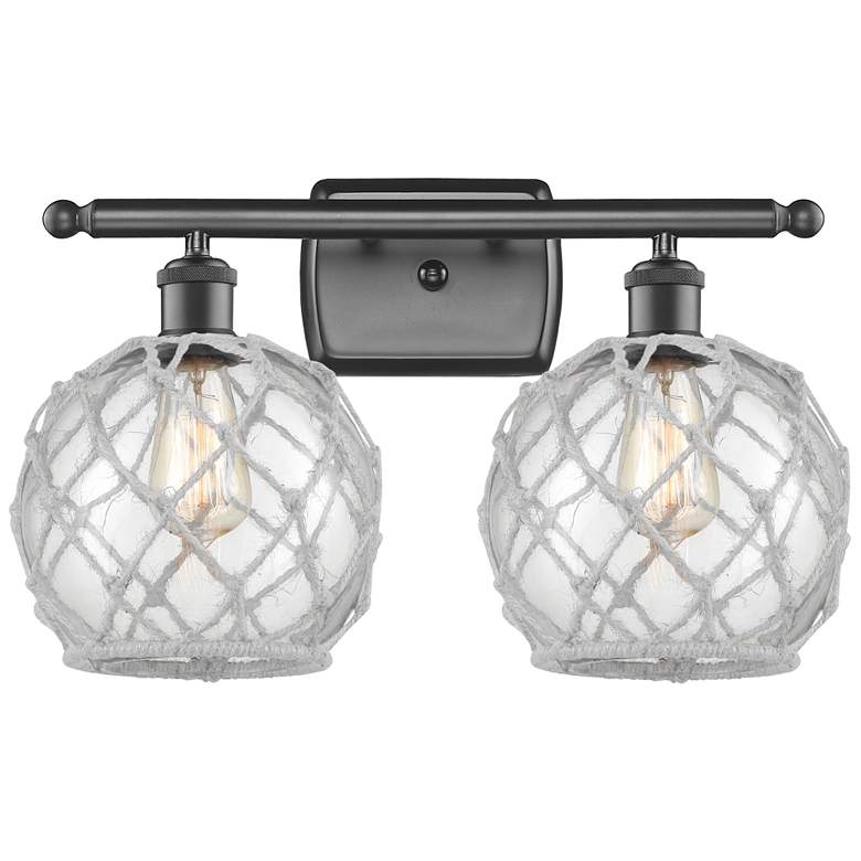 Image 1 Farmhouse Rope 16"W 2 Light Bronze Bath Light w/ Clear and White Rope