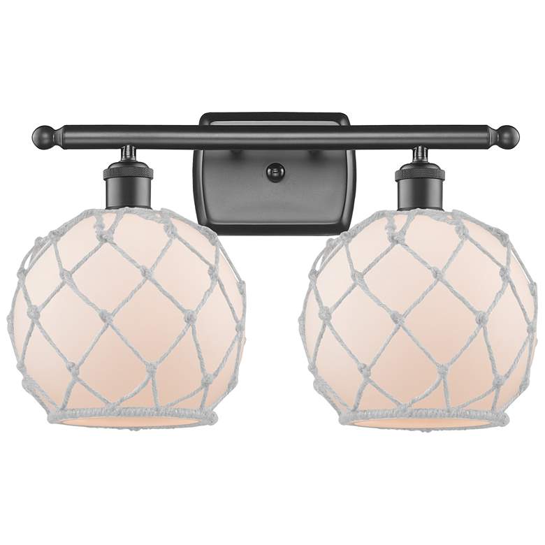 Image 1 Farmhouse Rope 16"W 2 Light Bronze Bath Light w/ White Rope Shade