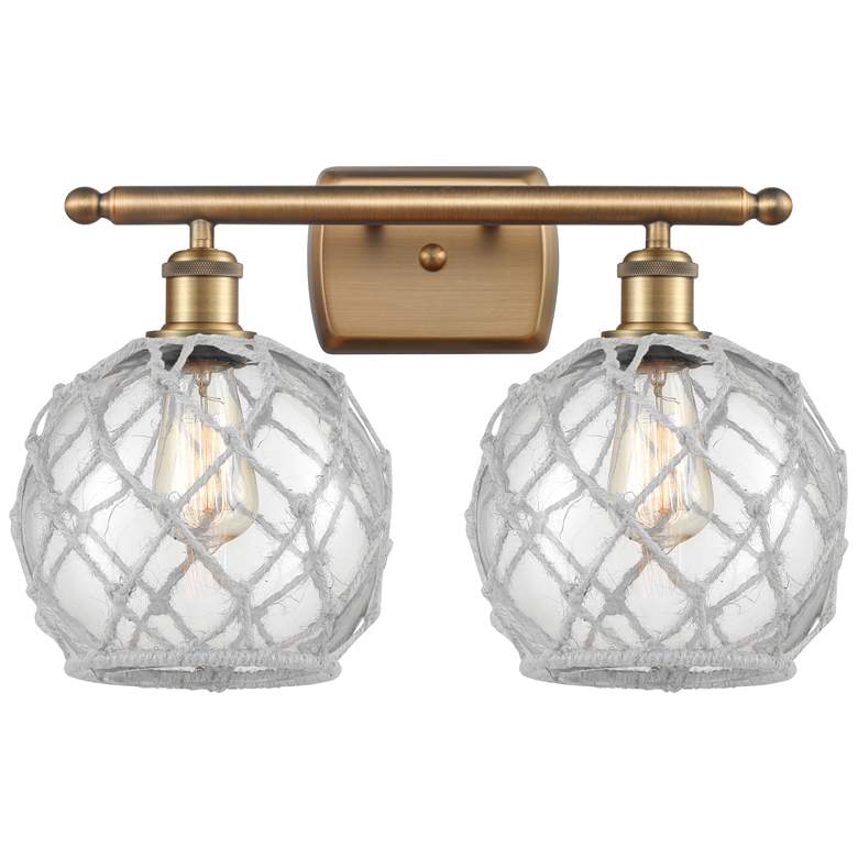 Image 1 Farmhouse Rope 16"W 2 Light Brushed Brass Bath Light Clear and White S