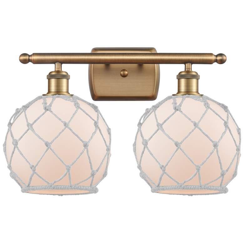 Image 1 Farmhouse Rope 16"W 2 Light Brushed Brass Bath Light w/ White Rope Sha