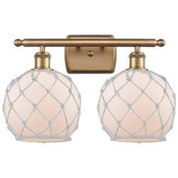 Farmhouse Rope 16"W 2 Light Brushed Brass Bath Light w/ White Rope Sha