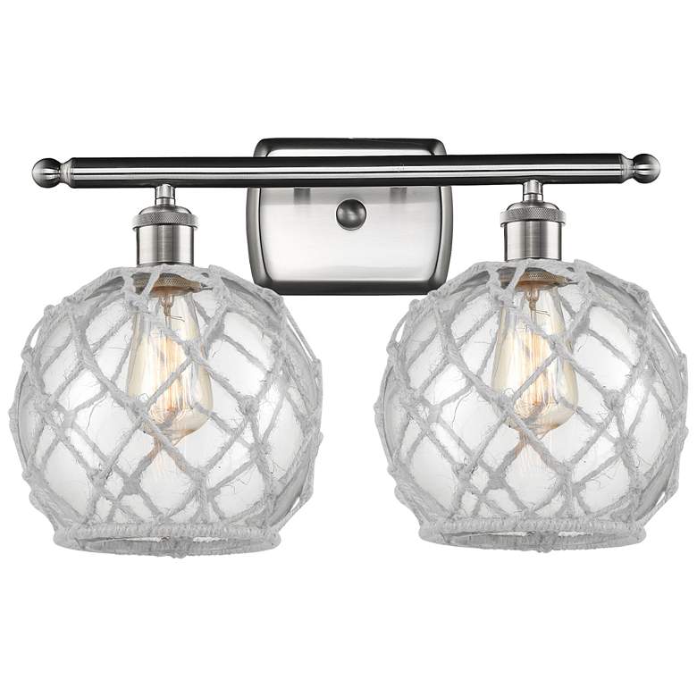 Image 1 Farmhouse Rope 16 inchW 2 Light Brushed Nickel Bath Light Clear and White 