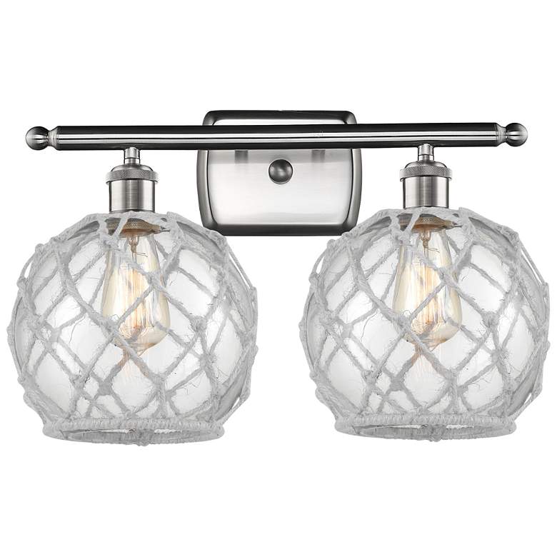 Image 1 Farmhouse Rope 16"W 2 Light Brushed Nickel Bath Light Clear and White