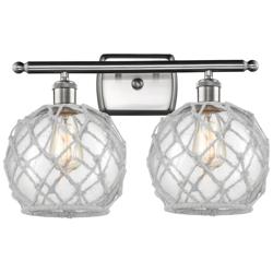 Farmhouse Rope 16"W 2 Light Brushed Nickel Bath Light Clear and White
