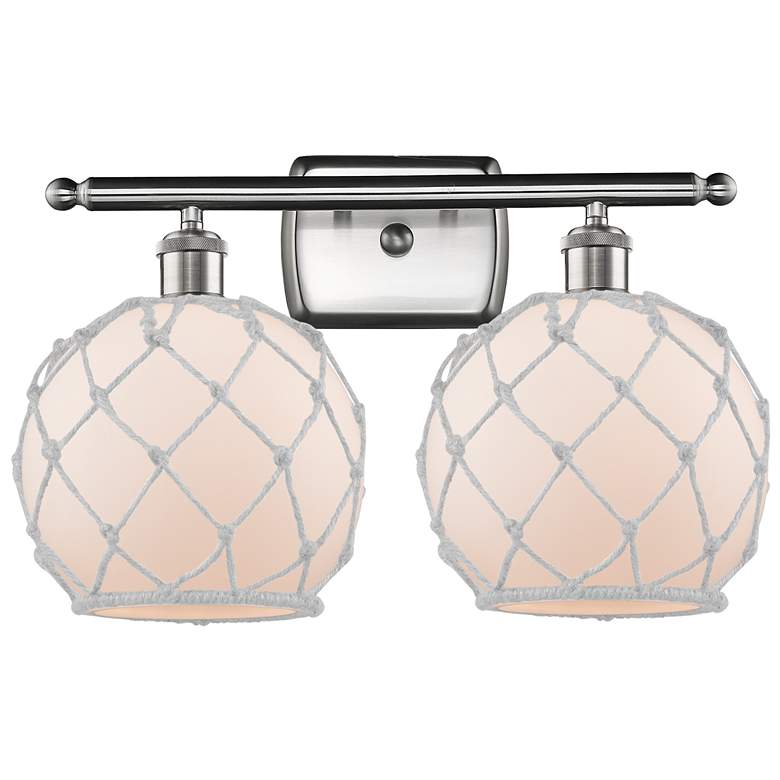 Image 1 Farmhouse Rope 16"W 2 Light Brushed Nickel Bath Light w/ White Rope Sh