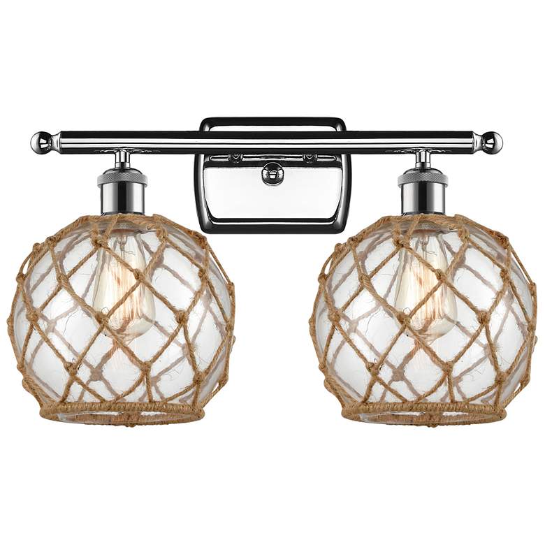 Image 1 Farmhouse Rope 16 inchW 2 Light Chrome Bath Light w/ Clear and Brown Shade