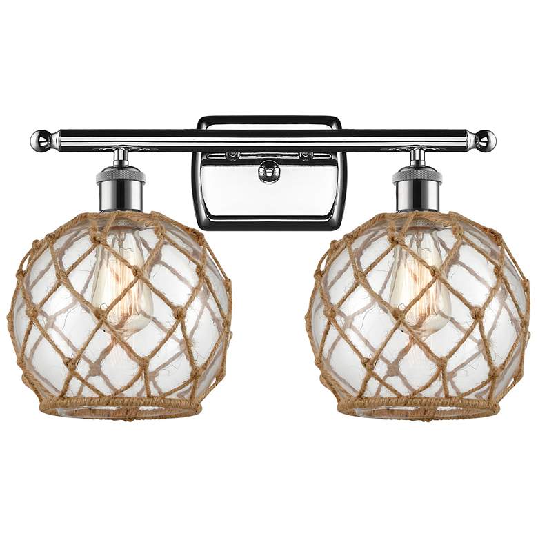 Image 1 Farmhouse Rope 16"W 2 Light Chrome Bath Light w/ Clear and Brown Shade