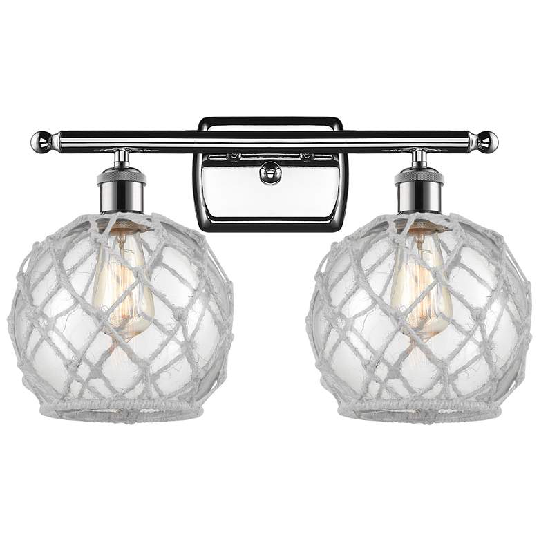 Image 1 Farmhouse Rope 16 inchW 2 Light Chrome Bath Light w/ Clear and White Rope 